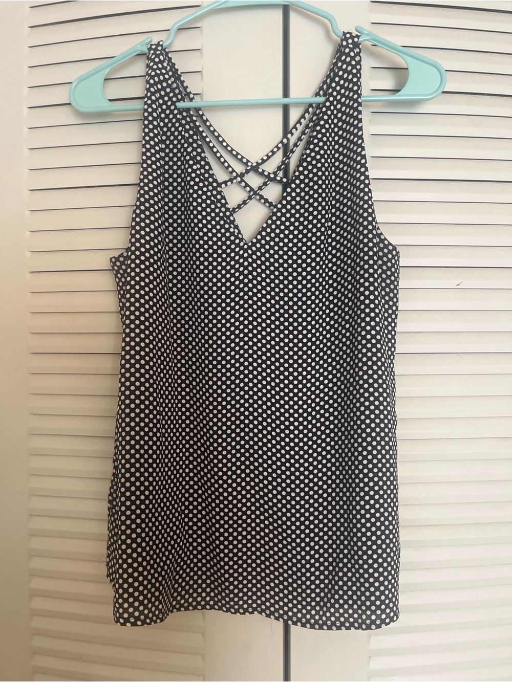 Express Black and White Polka Dot V-Neck tank with Strappy Back